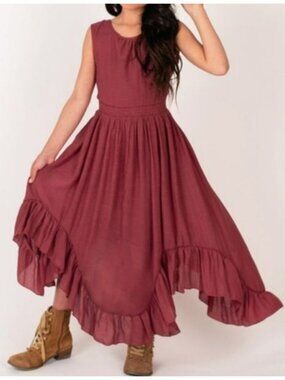 Mia Joy Girls Red Ruffle Hem Maxi Dress With Lace Back Details Size 7